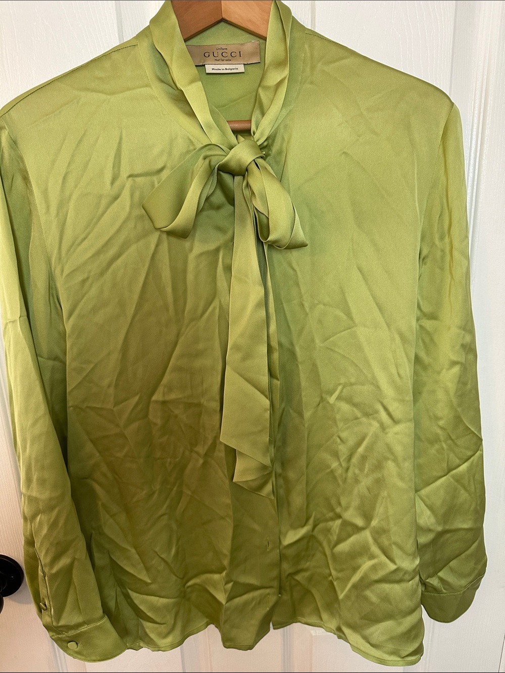 Gucci Light Green Silk Bow-Tie Blouse